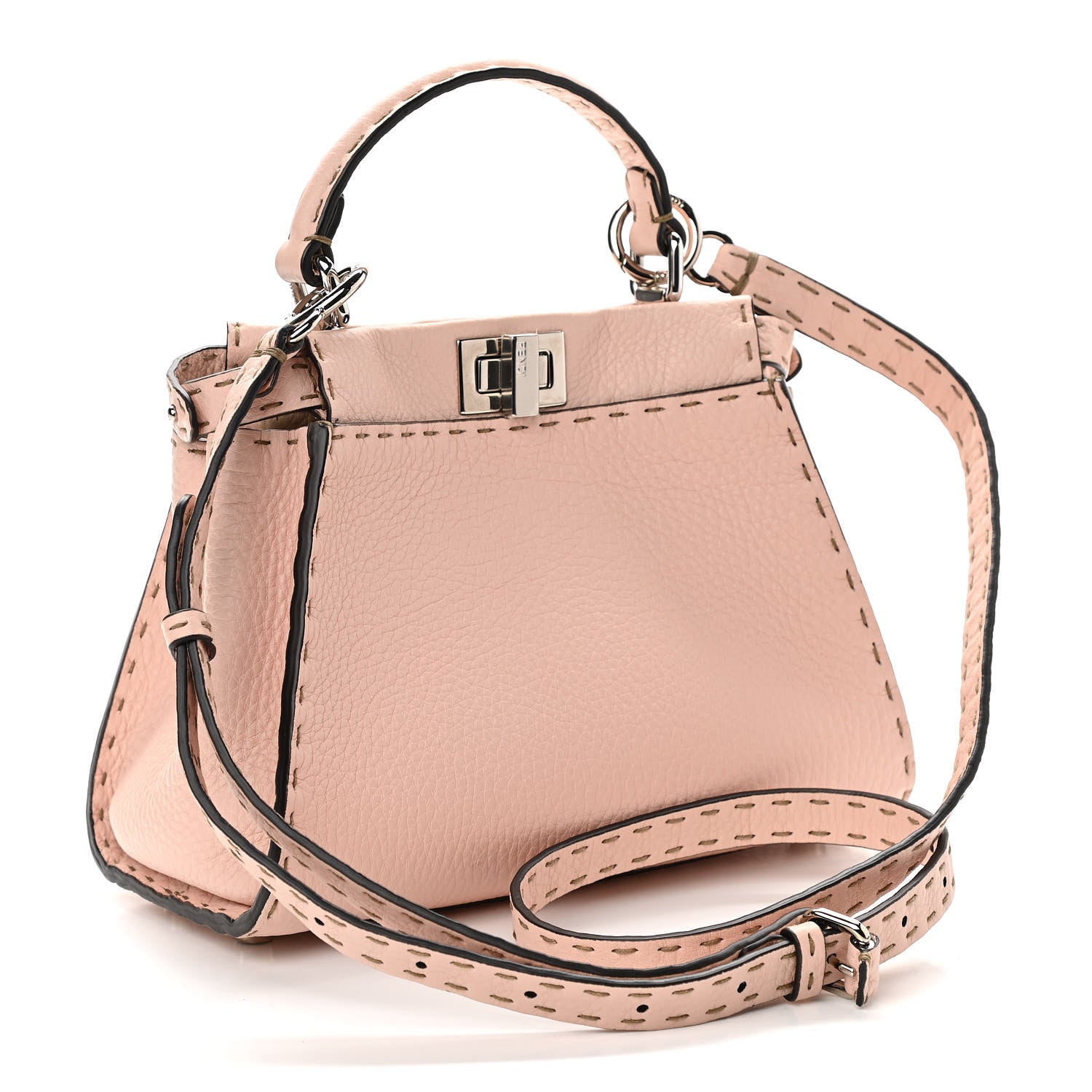 Fendi Cuoio Romano Selleria Bi-Color Mini Peekaboo Iconic Satchel Cipria Latte 3 of 11