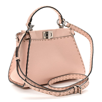 Fendi Cuoio Romano Selleria Bi-Color Mini Peekaboo Iconic Satchel Cipria Latte 3 of 11