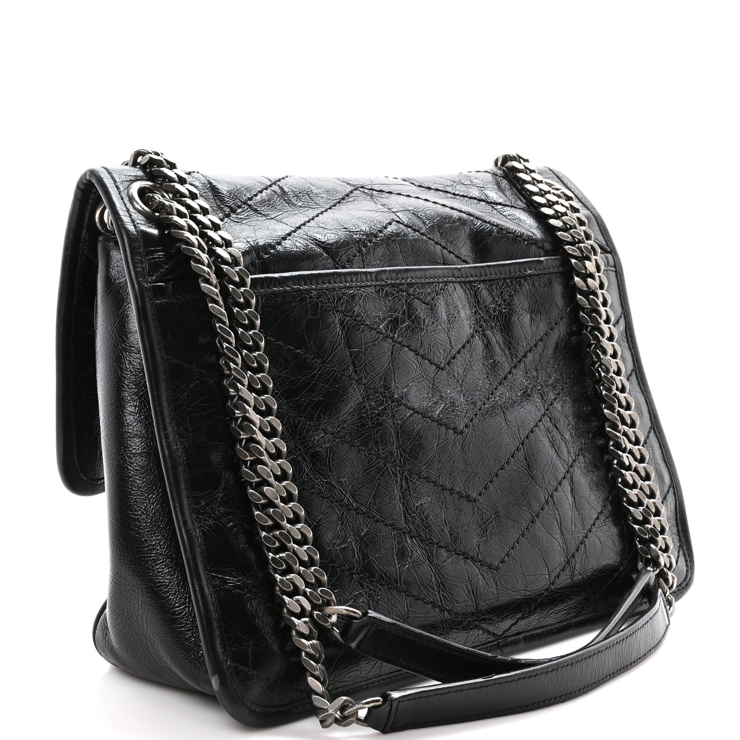Saint Laurent Crinkled Calfskin Matelasse Monogram Medium Niki Chain Satchel Black 3 of 9