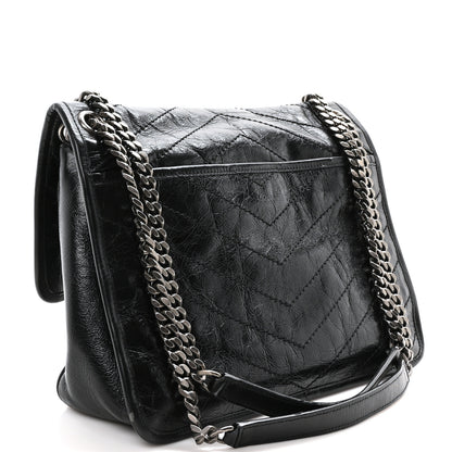 Saint Laurent Crinkled Calfskin Matelasse Monogram Medium Niki Chain Satchel Black 3 of 9