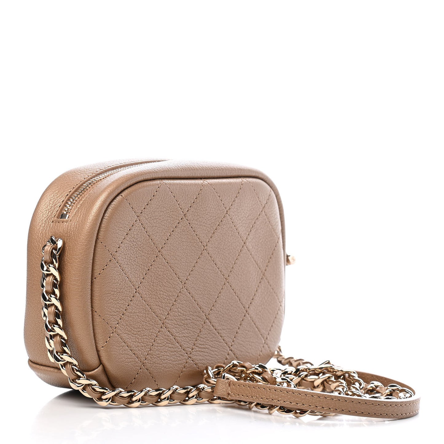 Metallic Goatskin Small Casual Trip Camera Case Beige