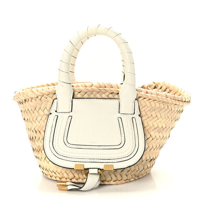Chloe Raffia Small Grain Calfskin Mini Marcie Basket White 1 of 7