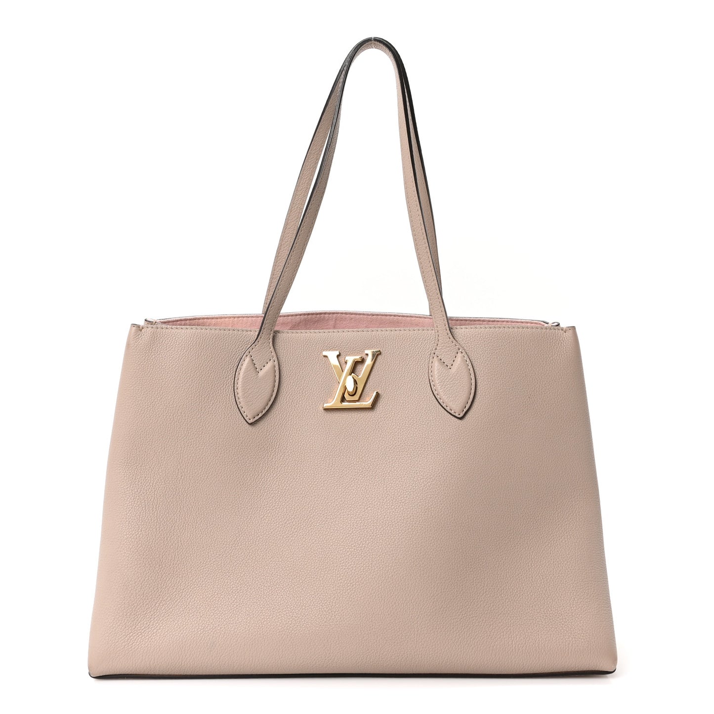 Grained Calfskin Lockme Shopper Greige