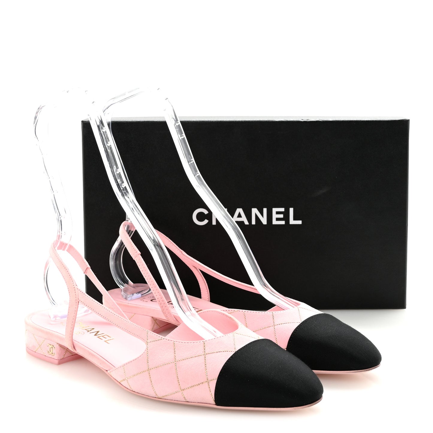 Suede Crystal Grosgrain Cap Toe CC Slingback Flats 40 Pink Gold Black