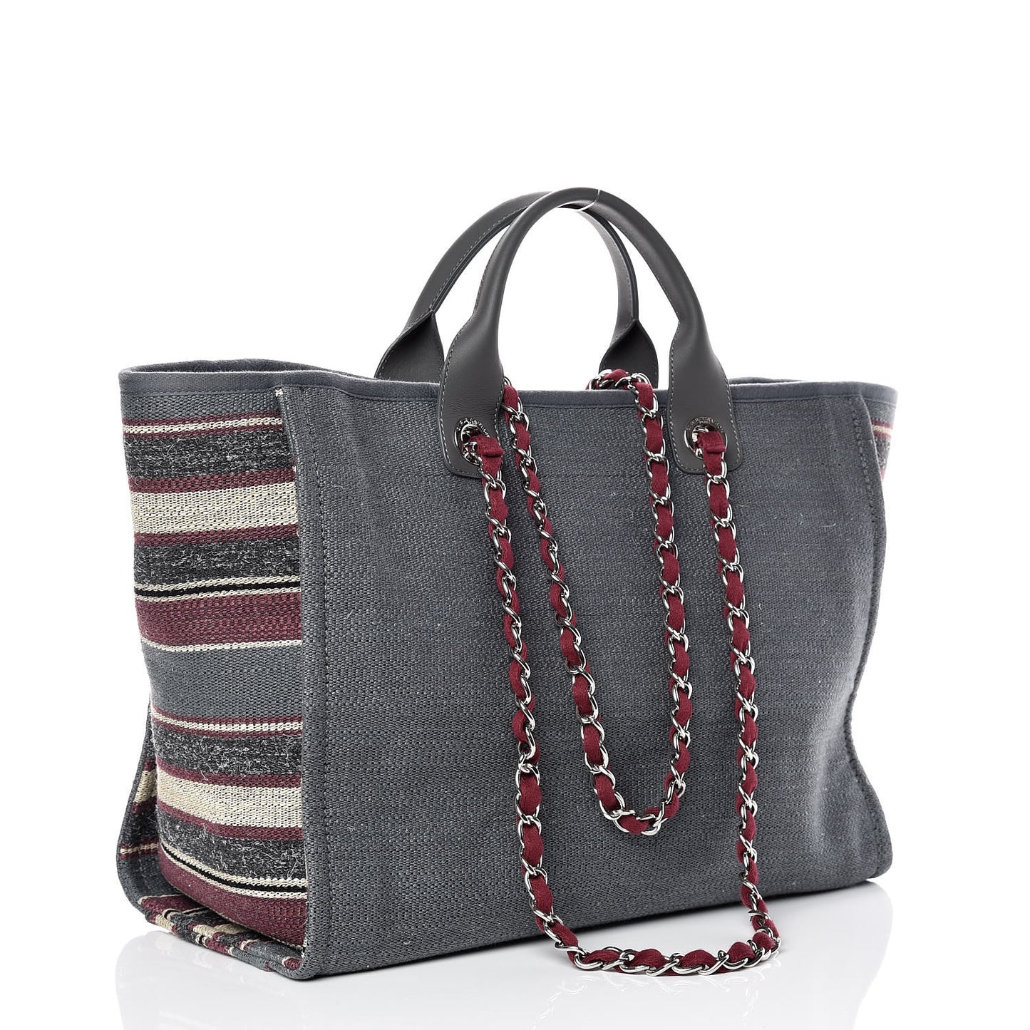 Striped Canvas Medium Deauville Tote Grey