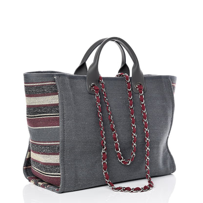 Chanel Striped Canvas Medium Deauville Tote Grey 4 of 12
