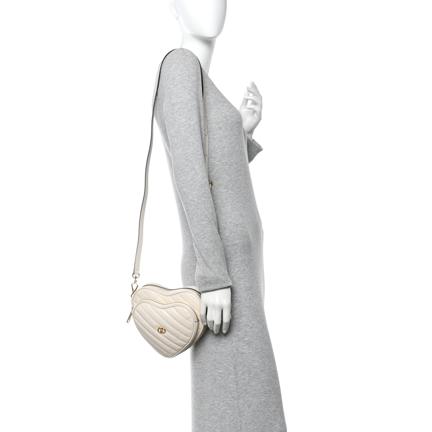 Gucci Calfskin Matelasse Diagonal Mini Interlocking G Heart Shoulder Bag Mystic White 2 of 12