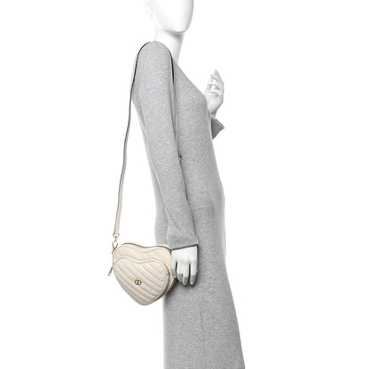 Gucci Calfskin Matelasse Diagonal Mini Interlocking G Heart Shoulder Bag Mystic White 2 of 12