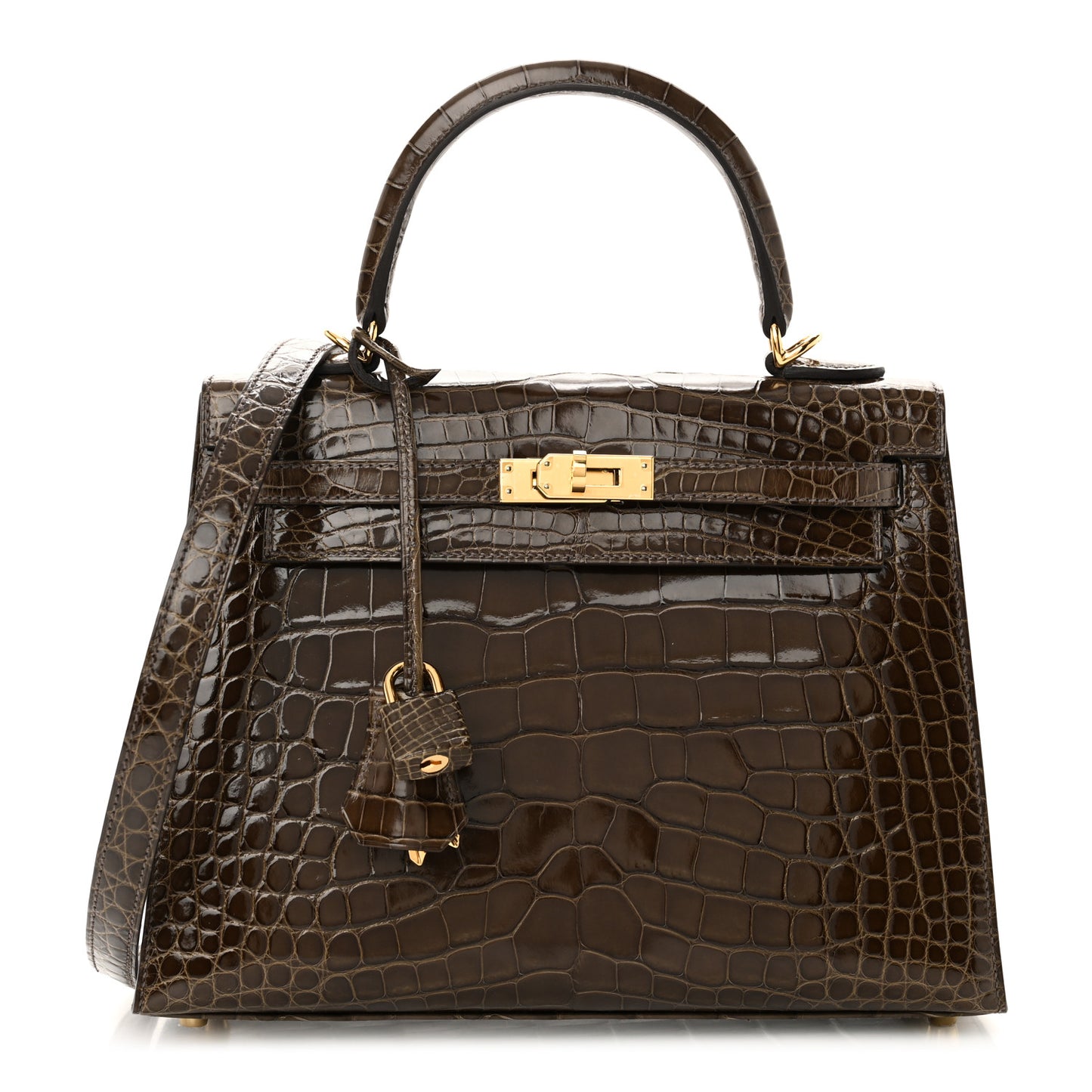 Shiny Alligator Kelly Sellier 25 Gris Elephant