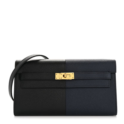 Hermes Epsom Casaque Kelly Wallet To Go Black Bleu Indigo Bleu Frida 1 of 12