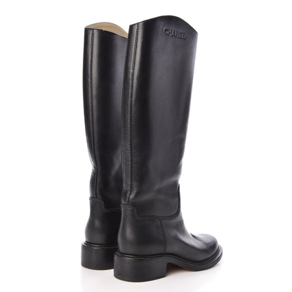 Chanel Calfskin Logo Riding Boots 38 Black 4 of 14
