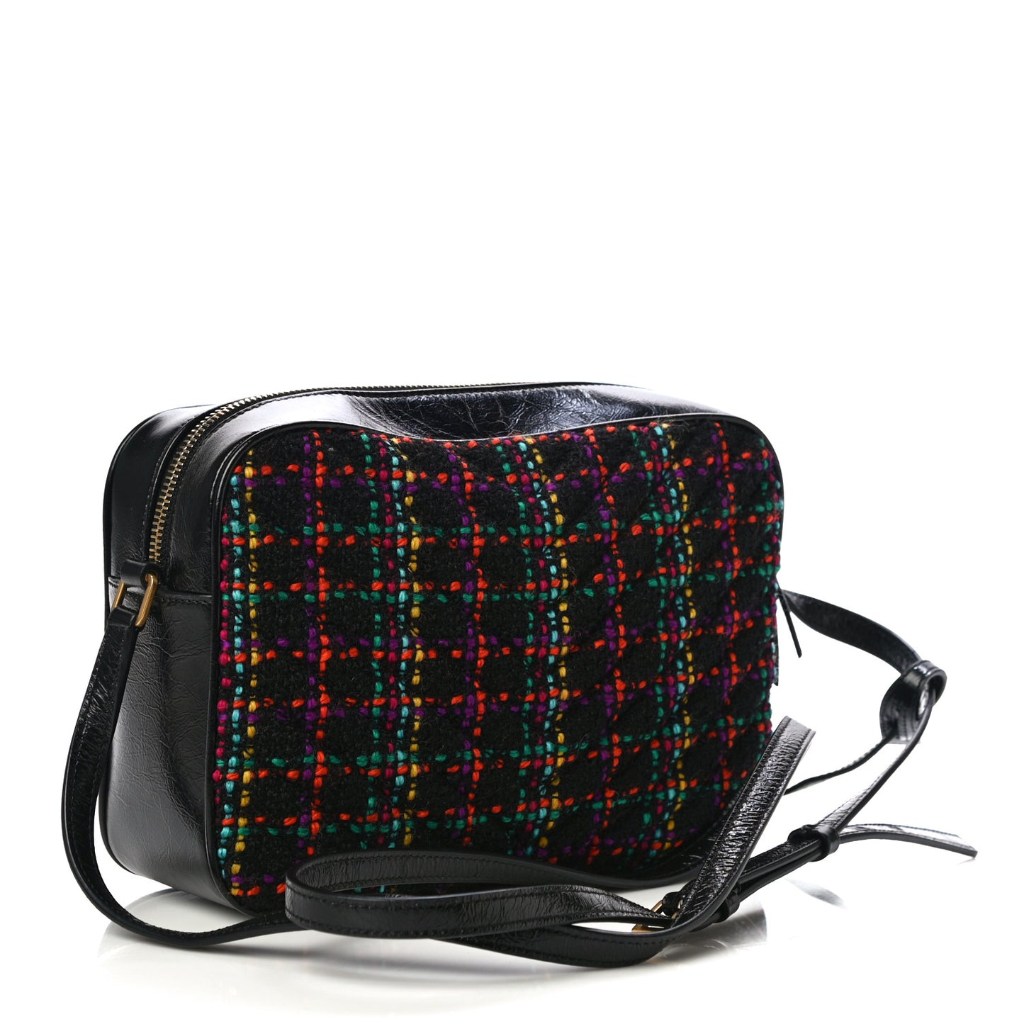 Tweed Calfskin Monogram Lou Camera Bag Black