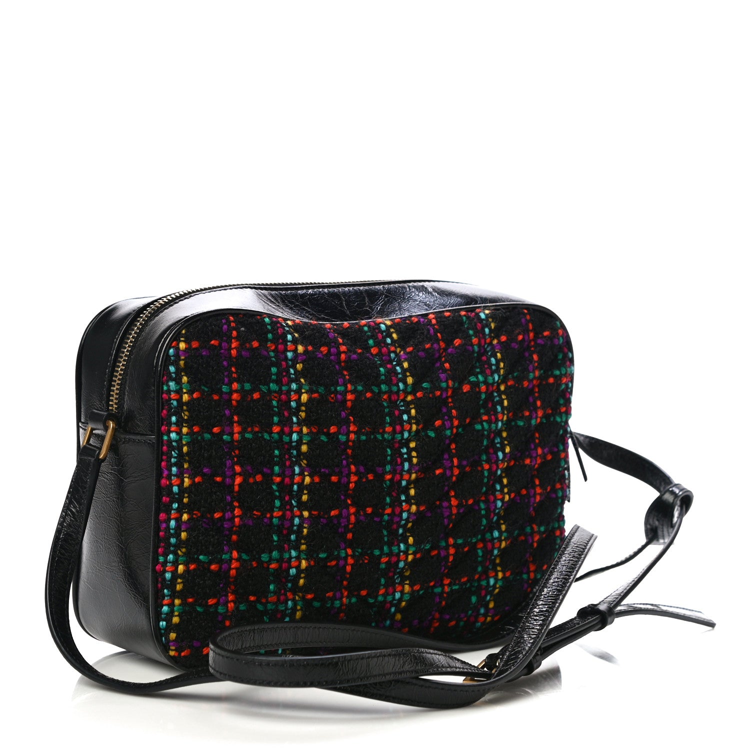 Saint Laurent Tweed Calfskin Monogram Lou Camera Bag Black 3 of 10