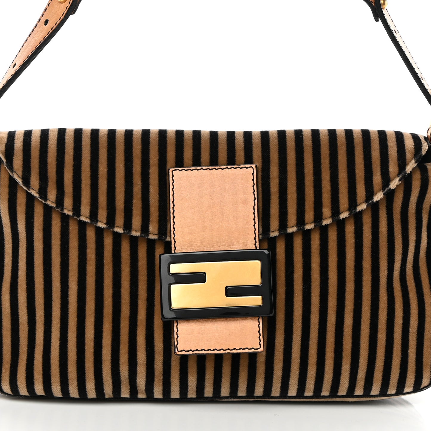 Velvet Striped Baguette Black Beige