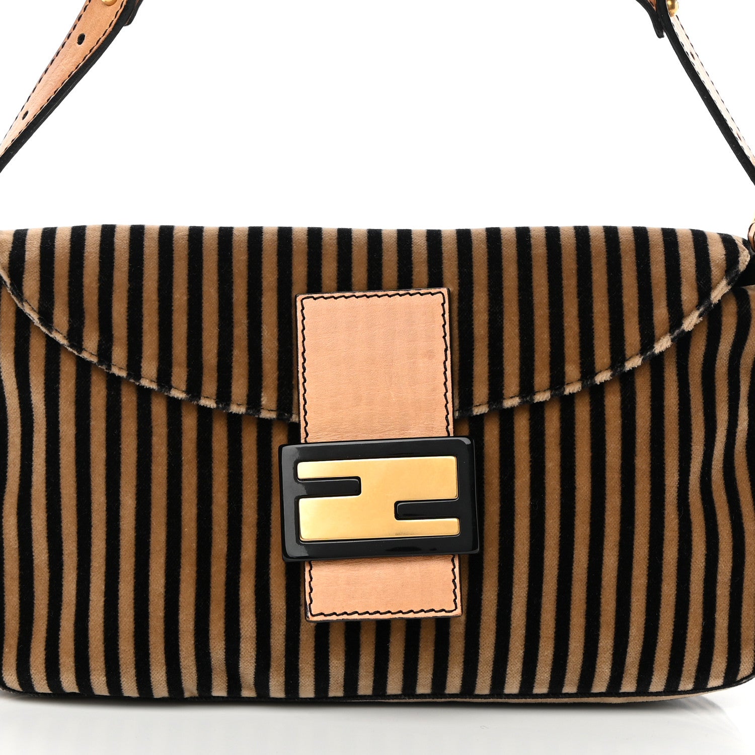 Fendi Velvet Striped Baguette Black Beige 8 of 11