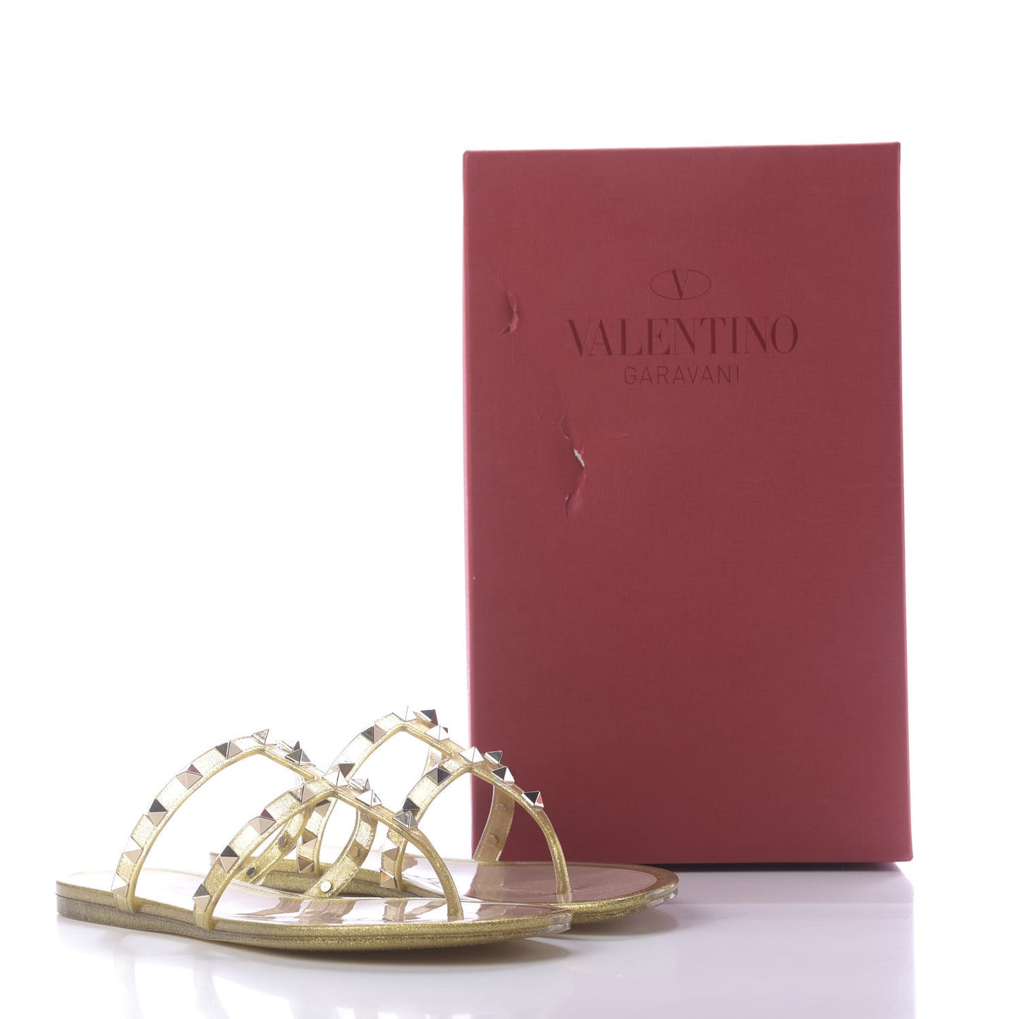 PVC Jelly Glitter Rockstud Caged Flat Thong Sandals 36 Oro