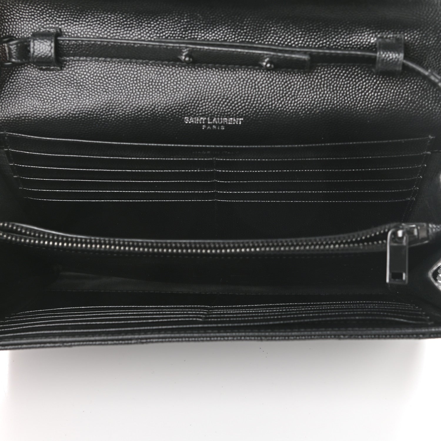 Saint Laurent Grain De Poudre Matelasse Chevron Monogram Chain Wallet Black 5 of 8