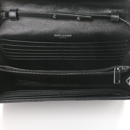 Saint Laurent Grain De Poudre Matelasse Chevron Monogram Chain Wallet Black 5 of 8