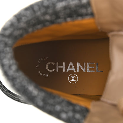 Chanel Tweed Corduroy Calfskin Quilted Lace Up Boots 35 Beige Black 7 of 9