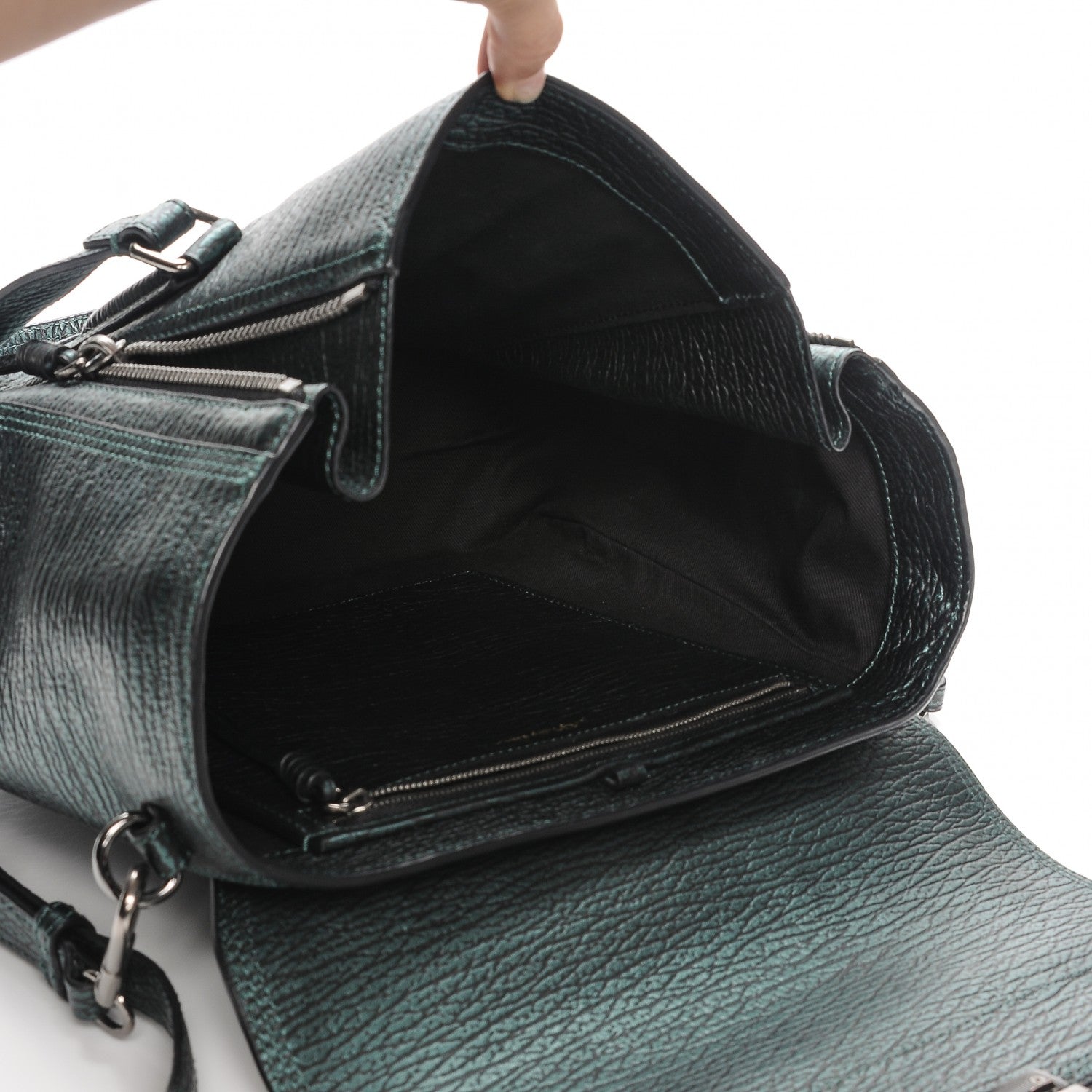3.1 Phillip Lim 3.1 Metallic Textured Calfskin Medium Pashli Satchel Green 5 of 7
