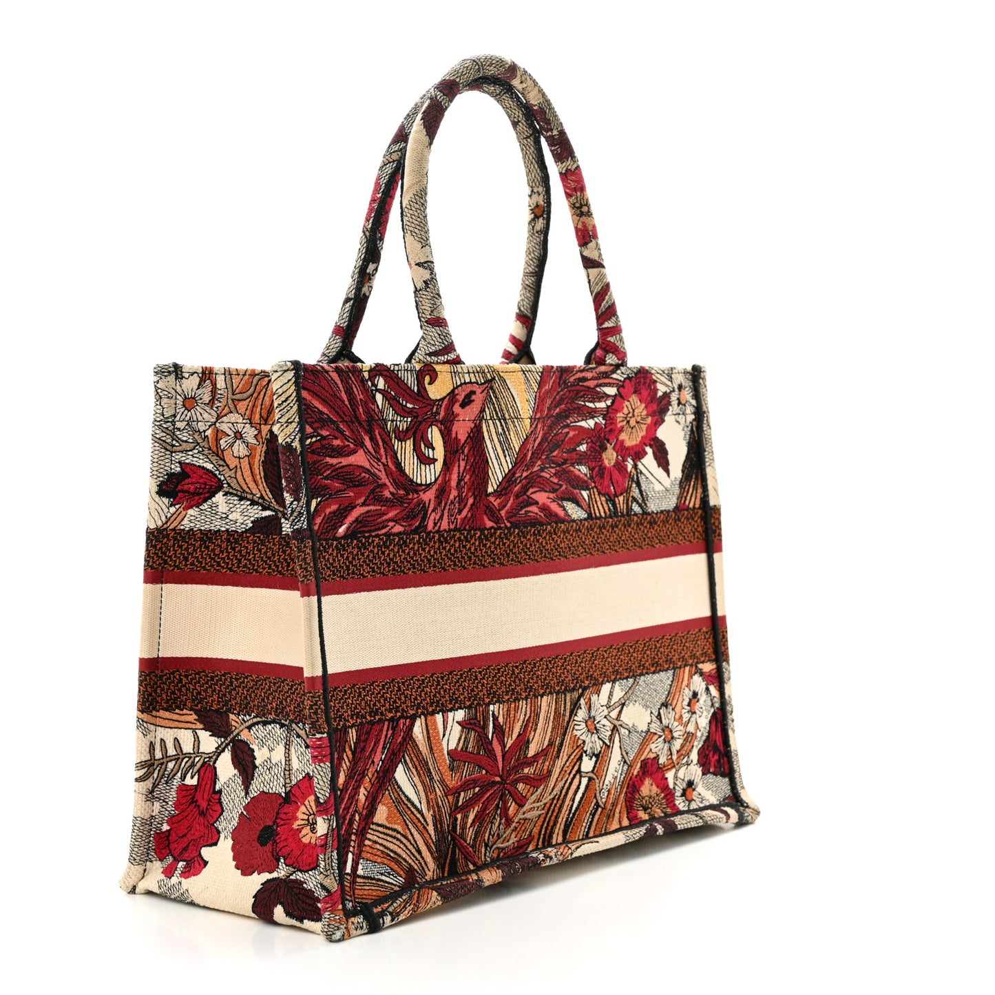 Canvas Embroidered Phoenix Medium Book Tote Red Multicolor