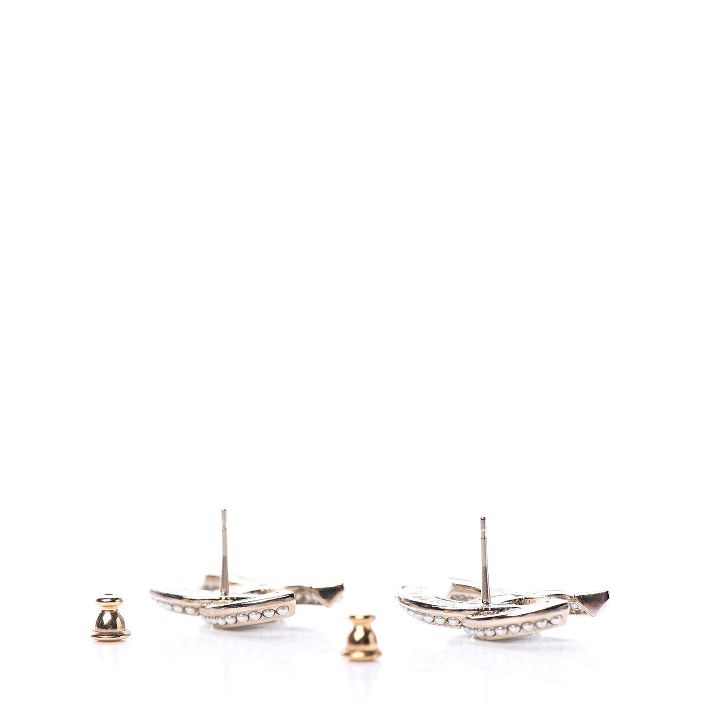 Crystal Pearl Chain Mania CC Earrings Gold