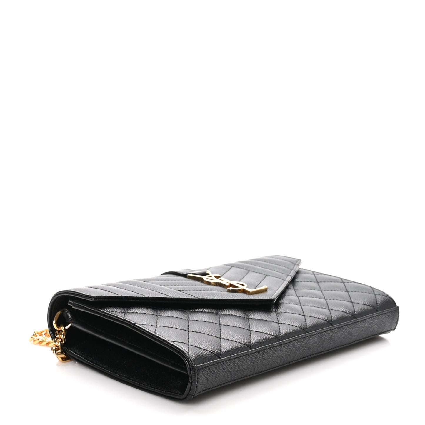 Grain De Poudre Mixed Matelasse Triquilt Monogram Chain Wallet Black