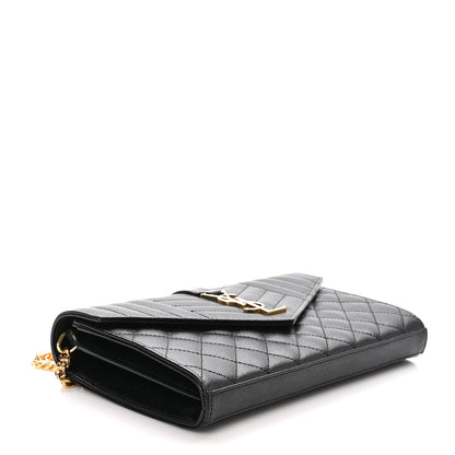 Saint Laurent Grain De Poudre Mixed Matelasse Triquilt Monogram Chain Wallet Black 4 of 11