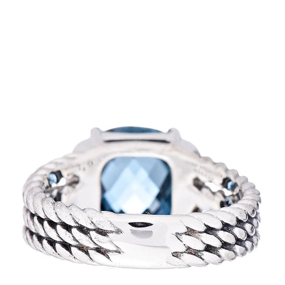 David Yurman Sterling Silver Diamond Hampton Blue Topaz 10mm Petite Wheaton Ring 50 5.5 4 of 5
