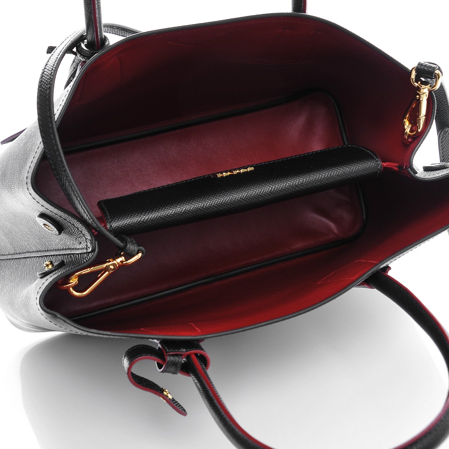 Prada Saffiano Cuir Medium Double Bag Black Fuoco 5 of 7