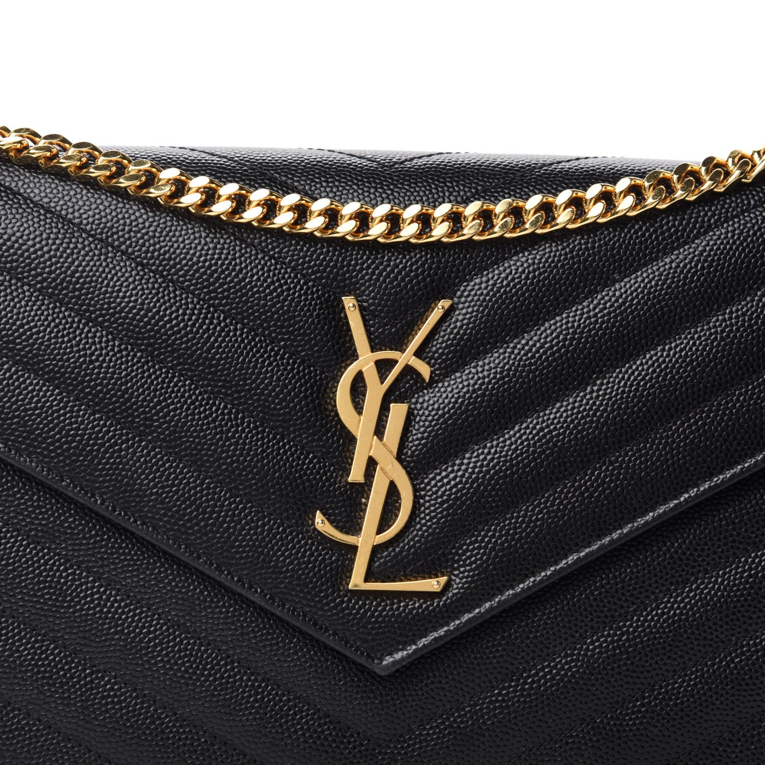 Saint Laurent Grain De Poudre Matelasse Chevron Monogram Chain Wallet Black 10 of 10
