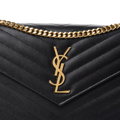Saint Laurent Grain De Poudre Matelasse Chevron Monogram Chain Wallet Black 10 of 10