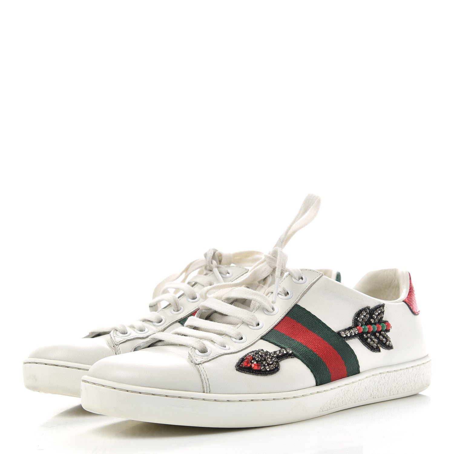 Gucci Calfskin Web Studded Arrow Ace Sneakers 38 White 3 of 12