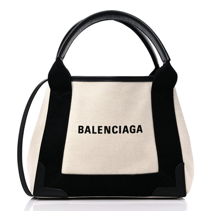 Balenciaga Cotton Canvas Calfskin Navy Cabas XS Natural Black 3 of 11