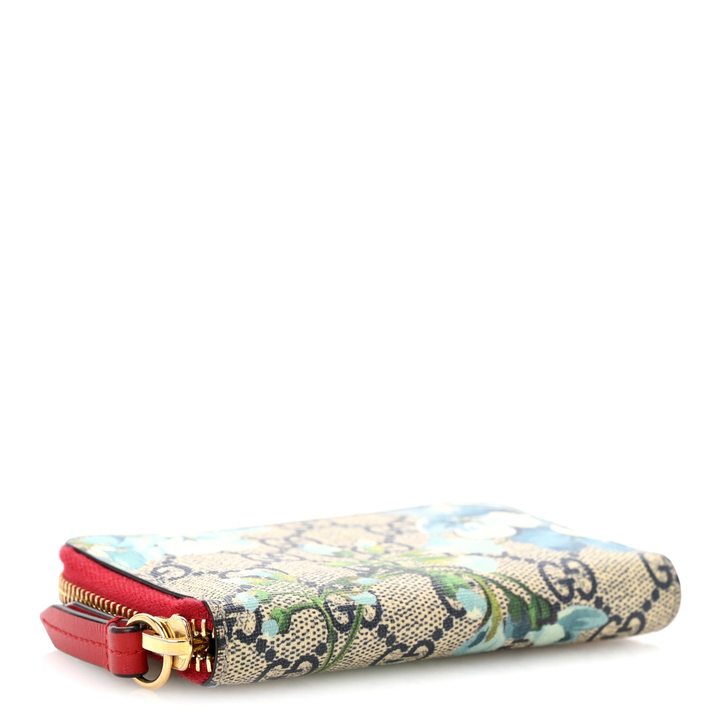 GG Supreme Monogram Blooms Zip Around Card Case Wallet Beige Blue Navy Hibiscus Red Beige Blue Navy Hibiscus Red