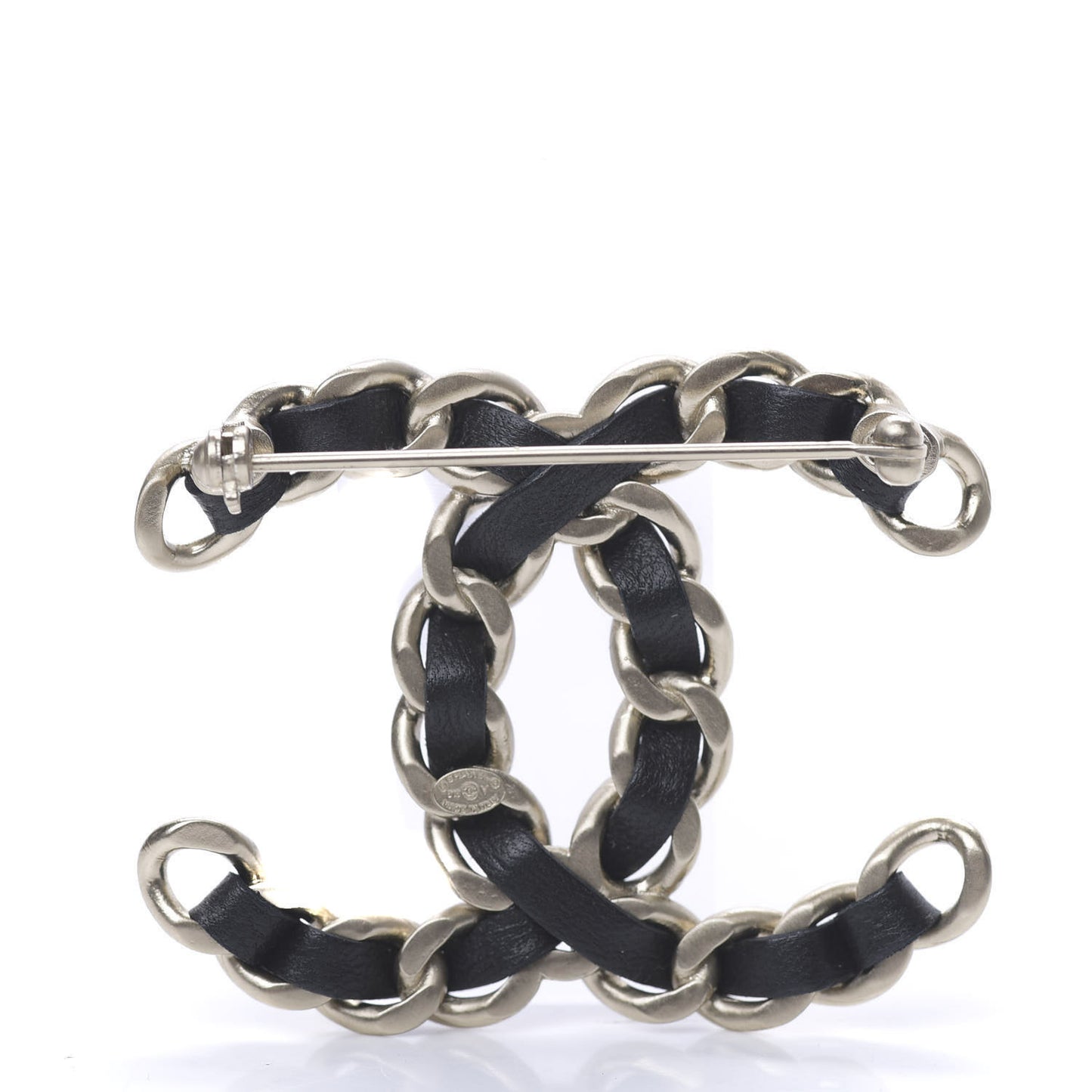 Lambskin Chain CC Brooch Black Gold
