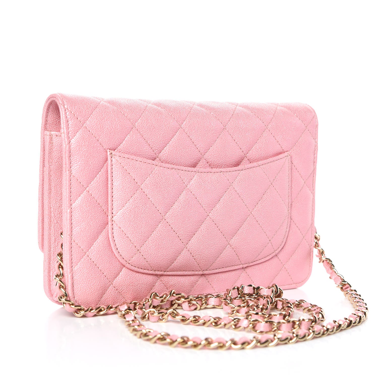 Chanel Iridescent Caviar Quilted Wallet on Chain WOC Rose Pink 3 of 11