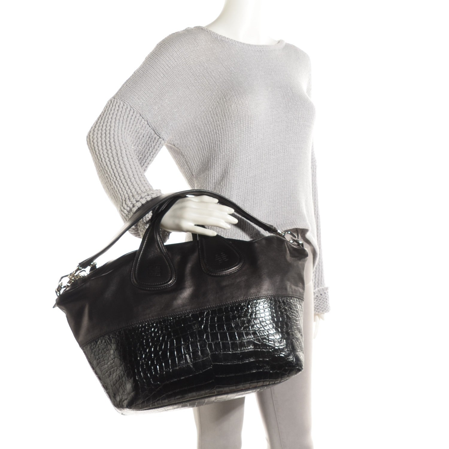 Givenchy Calfskin Crocodile Embossed Medium Nightingale Black 2 of 8