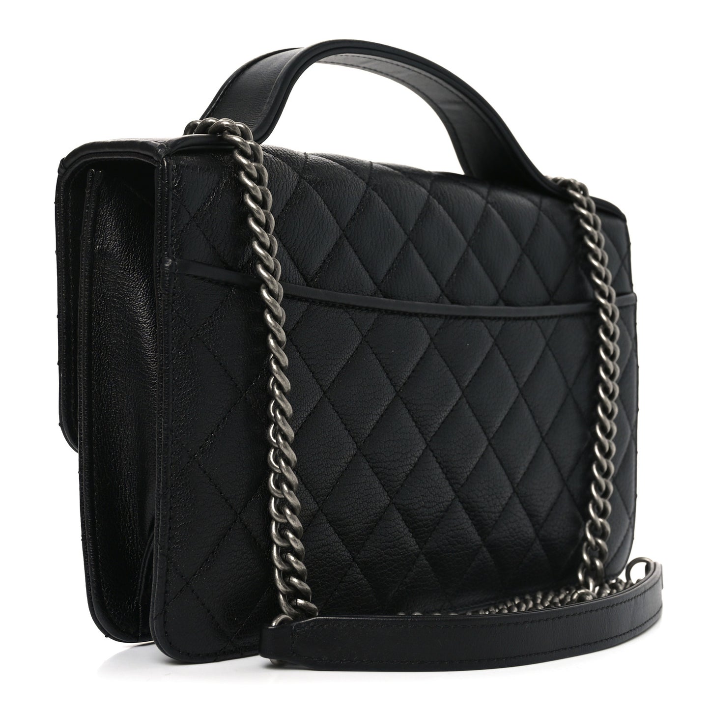 Goatskin Quilted Small CC University Top Handle Flap Black