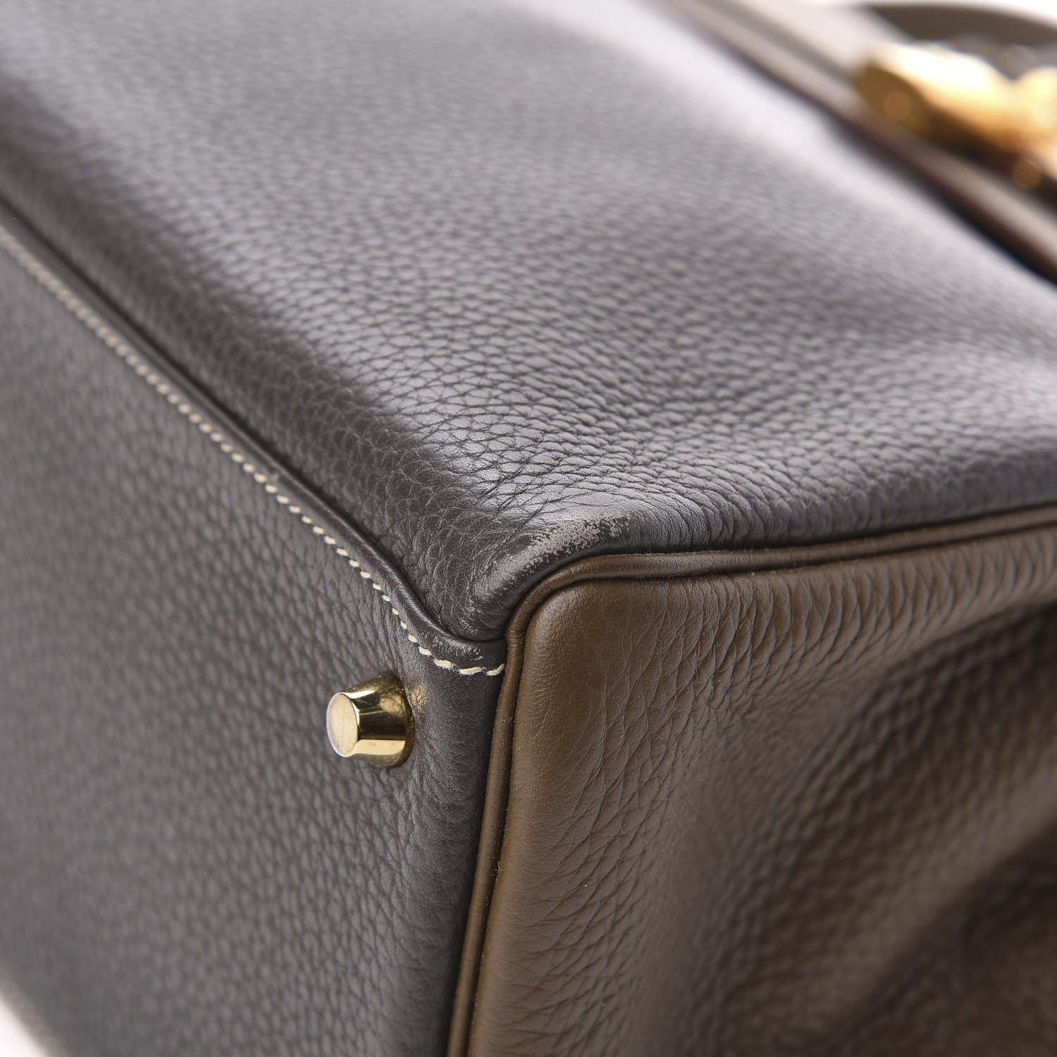 Hermes Taurillon Clemence Horseshoe Kelly Retourne 35 Vert de Gris Etoupe Toundra 8 of 11
