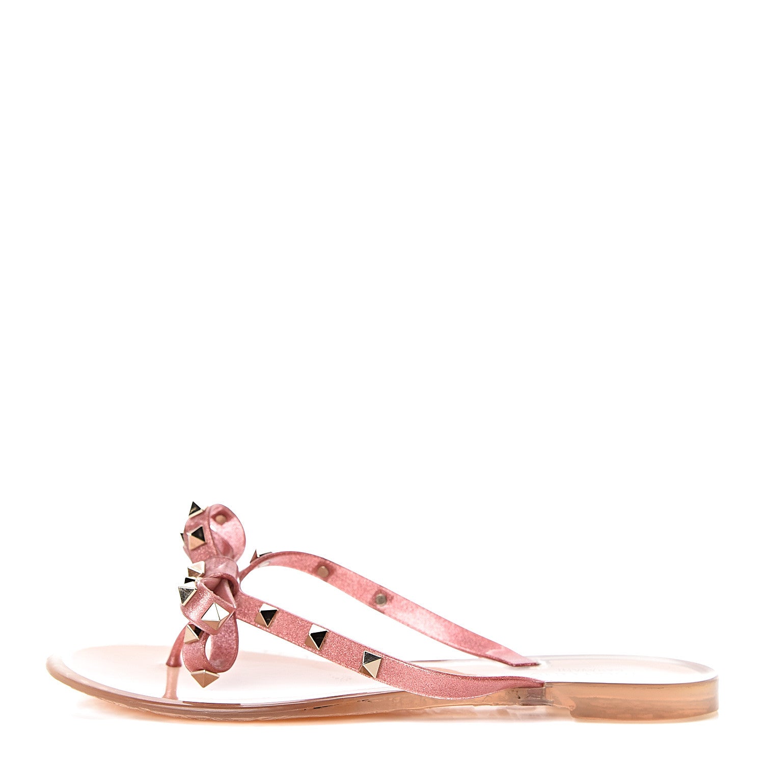 Valentino Garavani PVC Jelly Glitter Rockstud Bow Thong Sandals 39 Pink 1 of 9