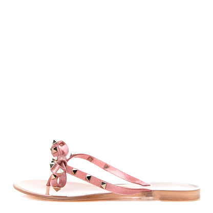 Valentino Garavani PVC Jelly Glitter Rockstud Bow Thong Sandals 39 Pink 1 of 9