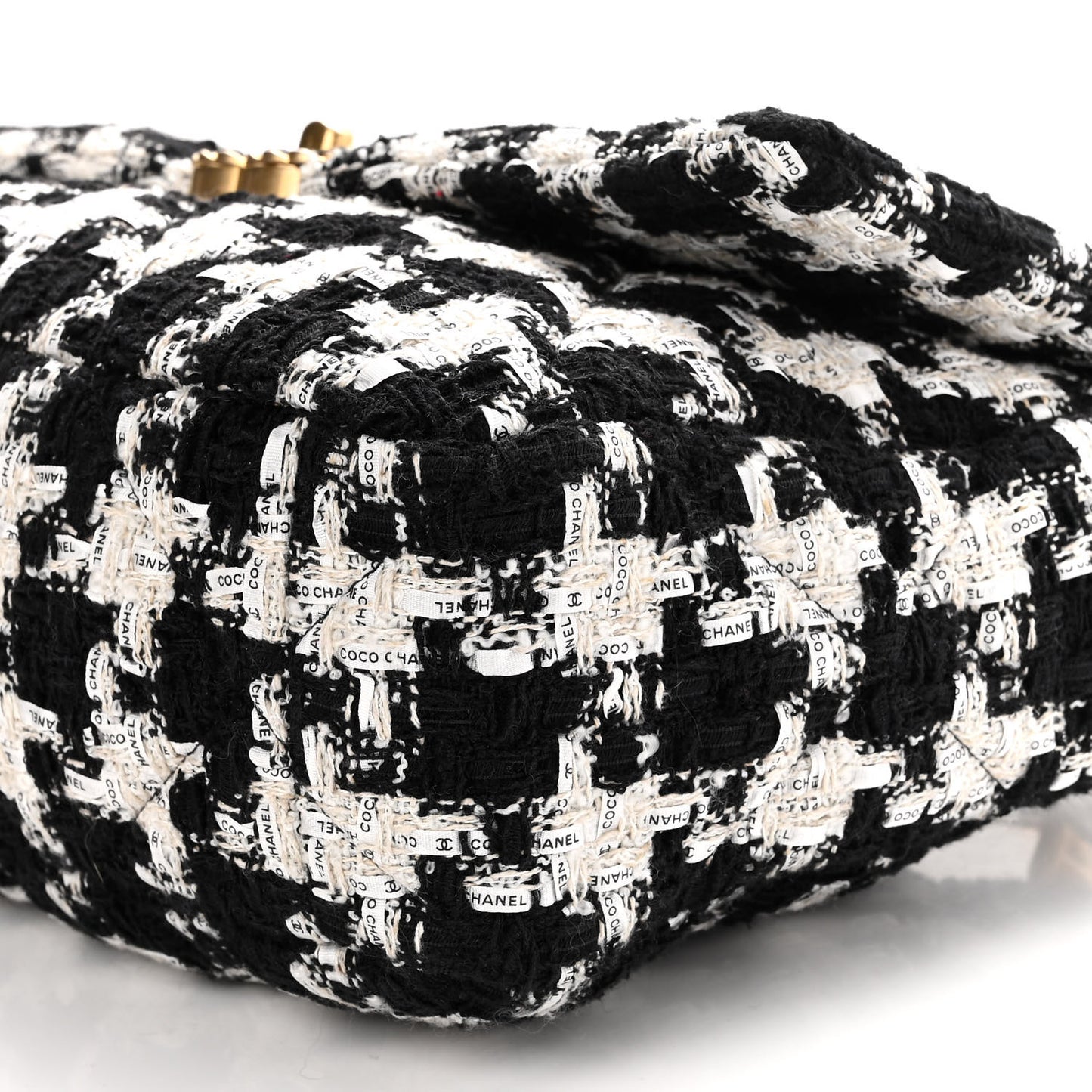 Tweed Quilted Large Chanel 19 Flap Black Ecru White