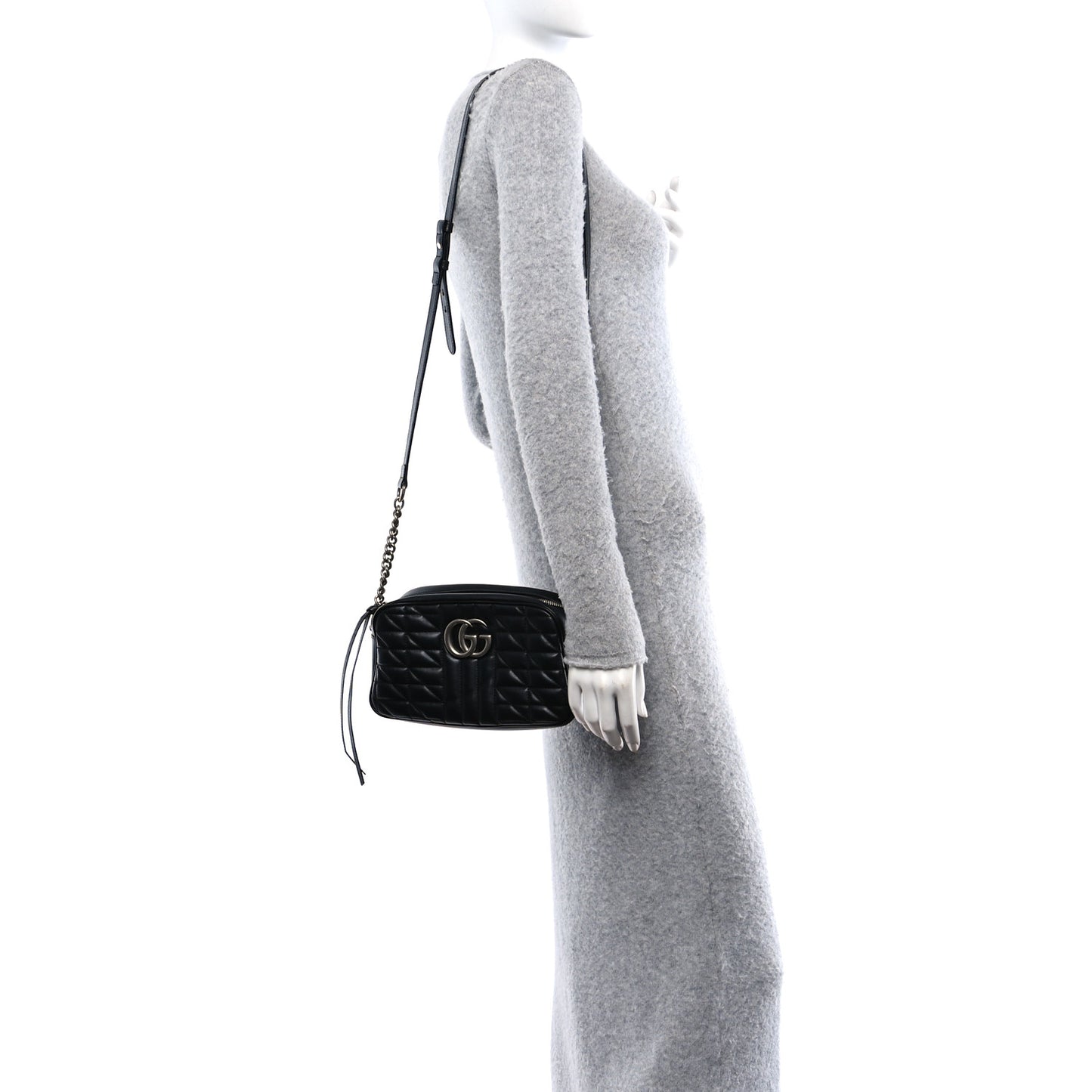 Calfskin Matelasse Aria Small GG Marmont Chain Shoulder Bag Black