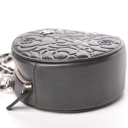 Chanel Goatskin Camellia Quilted Round Clutch With Chain Grey 8 of 10