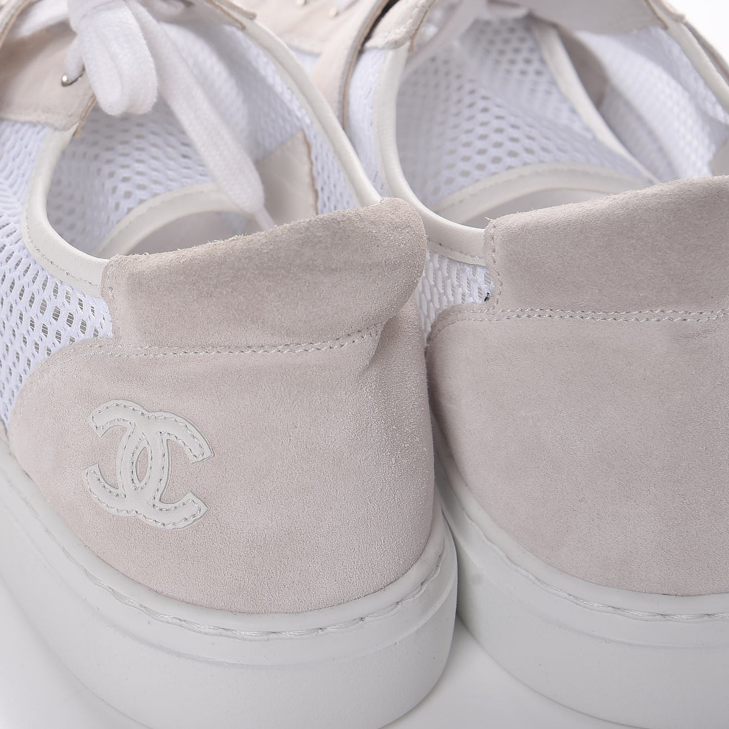 Fabric Mesh Suede Calfskin Sneakers 42 White