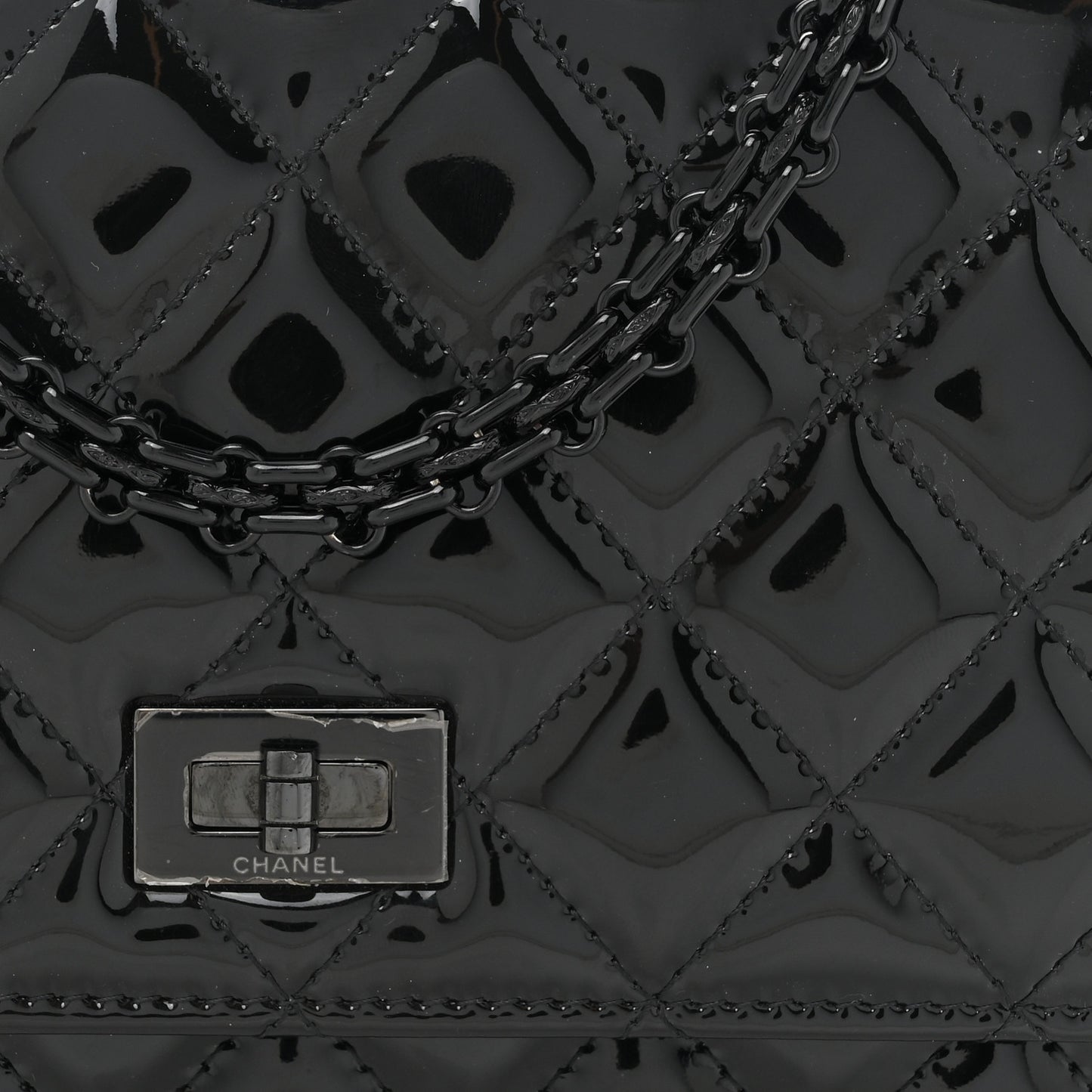 Patent Calfskin Quilted Reissue Wallet On Chain WOC So Black