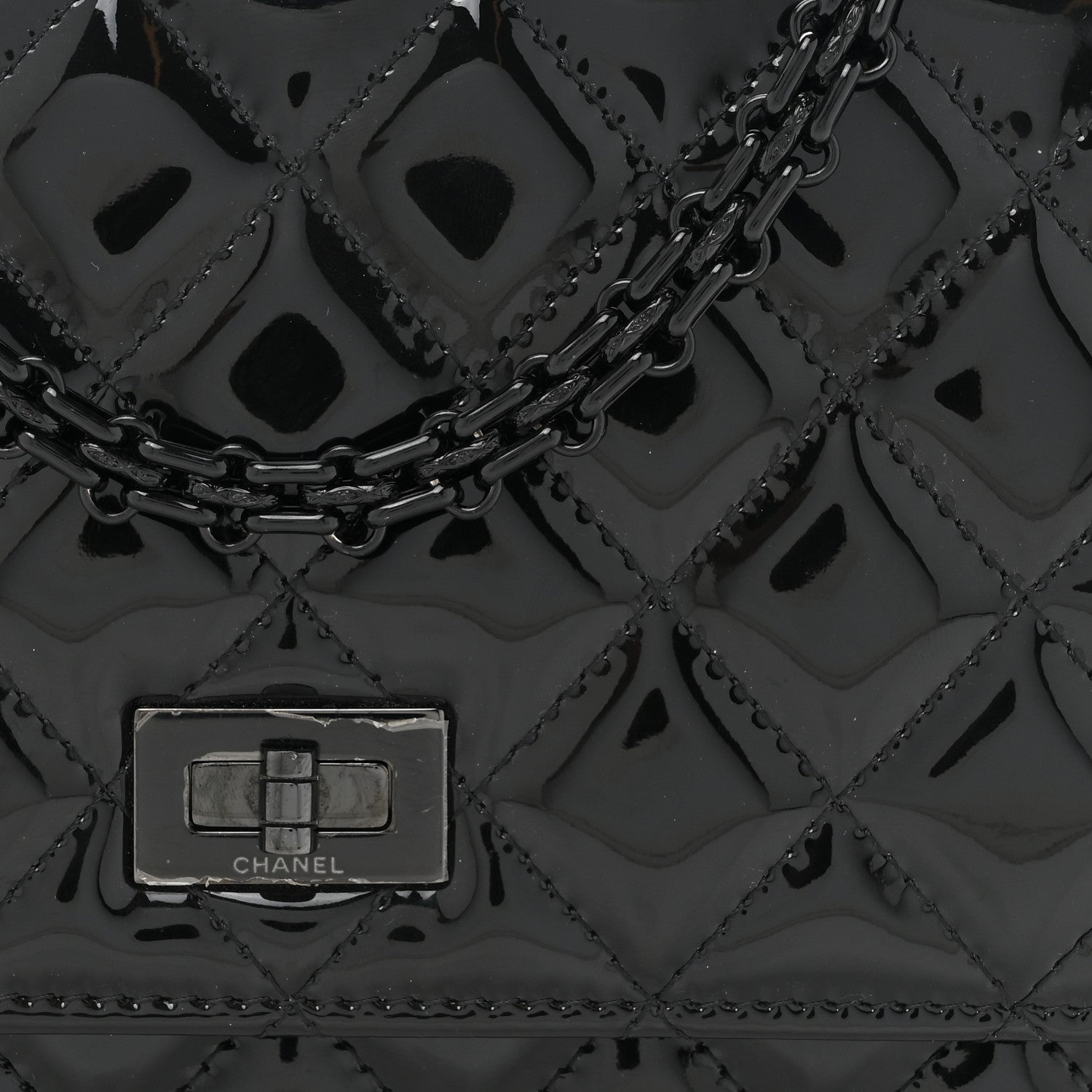 Chanel Patent Calfskin Quilted Reissue Wallet On Chain WOC So Black 9 of 16