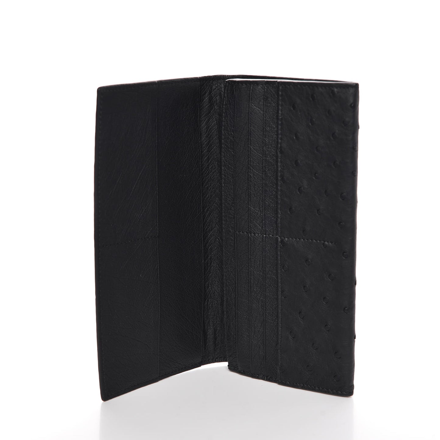 Ostrich Intrecciato Flap Wallet Black