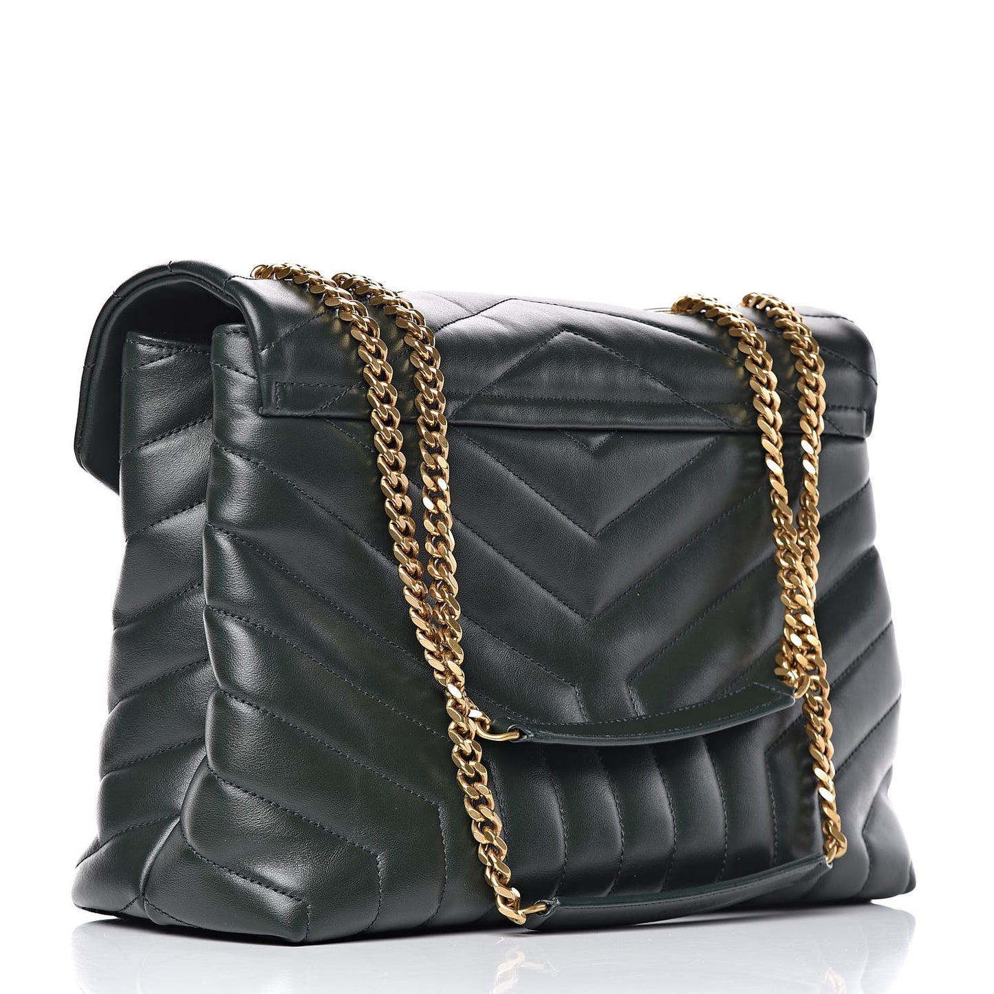 Calfskin Y Quilted Monogram Medium Loulou Chain Satchel Olive